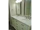 Dual-sink vanity with white cabinetry, marble countertop, and modern fixtures at 3300 Neuse Crossing Dr, Raleigh, NC 27616