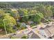 Aerial view of a home and property surrounded by mature trees, showcasing its location and curb appeal at 414 Madison Ave, Cary, NC 27513