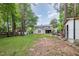 Spacious backyard with a patio and shed, providing ample space for outdoor activities and storage at 414 Madison Ave, Cary, NC 27513