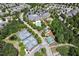 An aerial view of the community clubhouse, pool, and recreational facilities nestled among mature trees and residential area at 524 Clarenbridge Dr, Cary, NC 27519