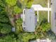 Aerial view of a landscaped home, featuring a well-maintained roof, lush trees, and a private yard at 5529 Shadowbrook Dr, Raleigh, NC 27612