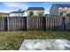 Fenced backyard with grass and concrete patio at 664 Lavenham Ln, Fuquay Varina, NC 27526