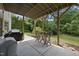 Relaxing covered patio with outdoor seating and grill, perfect for enjoying the serene backyard at 112 Roseberry Way, Holly Springs, NC 27540