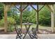 Cozy covered patio with seating, offering a peaceful view of the natural surroundings at 112 Roseberry Way, Holly Springs, NC 27540