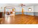 Spacious living room with hardwood floors and blue and white wainscoting at 2100 Fort Dr, Clayton, NC 27520
