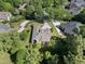 Bird's-eye view of a home surrounded by verdant trees, highlighting the property's privacy and charming setting at 313 Helmsdale Dr, Chapel Hill, NC 27517