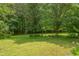Lush backyard offering a private, serene setting with mature trees and green grass at 313 Helmsdale Dr, Chapel Hill, NC 27517