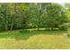 Lush backyard offering a private, serene setting with mature trees and green grass at 313 Helmsdale Dr, Chapel Hill, NC 27517