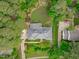 Bird's eye view of the home, highlighting the mature trees, green lawn, and patio at 4830 North Hills, Raleigh, NC 27612