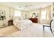 Spacious bedroom features plush bedding, stylish decor, soft natural light, and room for a chair in the corner at 5021 Lansdowne Dr, Durham, NC 27712
