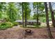 Spacious backyard with a fire pit area, mature trees, and a sense of privacy, perfect for outdoor enjoyment at 606 Chalice St, Durham, NC 27705