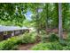 Picturesque backyard featuring lush greenery, mature trees, and a well-maintained landscape, offering tranquility at 606 Chalice St, Durham, NC 27705