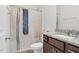 Cozy bathroom featuring a vanity with granite counter, and shower with curtain at 74 Hidden Grove Ct, Garner, NC 27529