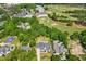 Scenic aerial shot showcasing the neighborhood with golf course and many trees surrounding at 1209 Briar Patch Ln, Raleigh, NC 27615