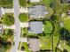 Aerial view of a neighborhood with well-manicured lawns and a mix of mature trees at 333 Trout Valley Rd, Wake Forest, NC 27587