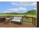 Inviting backyard deck with modern outdoor furniture, ideal for relaxing and enjoying the scenic landscape at 4504 Beckel Rd, Willow Springs, NC 27592