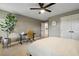 This main bedroom has a closet, ceiling fan, and space for a work desk at 4504 Beckel Rd, Willow Springs, NC 27592