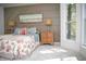 Cozy bedroom showcases large windows, a decorative accent wall, and soft, neutral carpet at 5013 Brassfield Dr, Rocky Mount, NC 27803