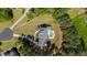 Drone shot highlights a residence with manicured lawns and a backyard oasis featuring a pristine pool area at 6 Castlewood Dr, Durham, NC 27713