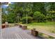 Back deck of home shows space for entertaining and relaxing with views of well manicured lawn at 809 Parkridge Dr, Clayton, NC 27527