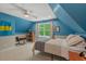 Charming bedroom features sloped ceilings, neutral carpeting, and large windows with views of nature at 8232 Glynmorgan Way, Chapel Hill, NC 27516