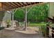 Covered patio with outdoor seating, providing a relaxing space to enjoy the lush greenery of the backyard at 8232 Glynmorgan Way, Chapel Hill, NC 27516