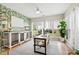 Bright home office with a stylish desk, leafy wallpaper, and abundant natural light from large windows at 8613 Swarthmore Dr, Raleigh, NC 27615