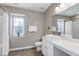 Bathroom featuring vessel sink, modern vanity, and shower with gray walls at 1141 Brookhill Way, Cary, NC 27519