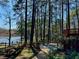 A beautiful backyard with wooden walkway leading to the lake, complete with a picnic table at 11813 Edgewater Ct, Raleigh, NC 27614