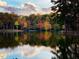 A stunning lake view reflects the vibrant colors of autumn foliage at 11813 Edgewater Ct, Raleigh, NC 27614