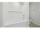 Bathroom showcasing a white tub and shower combination with white subway tile at 1730 Pie Filling Dr, Haw River, NC 27258