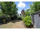 Large backyard with a mix of lawn, landscaping, and a wooden fence at 1940 Dunfield Dr, Fuquay Varina, NC 27526