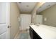 This bathroom offers a vanity with a sink, a mirror, and a shower with a curtain at 1940 Dunfield Dr, Fuquay Varina, NC 27526
