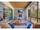 Cozy screened-in porch with a stone fireplace and comfortable seating at 219 George Hudson Rd, Siler City, NC 27344