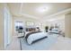 Beautifully staged main bedroom with tray ceiling, large windows and a seating area at 2217 Holtwood Way, Apex, NC 27523