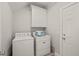 Functional laundry room with washer, dryer, overhead cabinet, and exterior access door at 2720 Snowy Meadow Ct, Raleigh, NC 27614