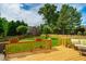 This backyard has a deck with outdoor furniture, a fenced yard, and green lawn at 2910 Reynolda Cir, Durham, NC 27712