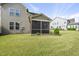 Beautiful backyard featuring a screened-in porch and lush green lawn, perfect for outdoor relaxation at 3406 Antler View Dr, Apex, NC 27502