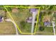 Aerial view of the lot with approximate property lines, showcasing home, driveway and garage at 3603 Westmeadow Ln, Elon, NC 27244