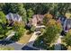 Beautiful aerial view of a well-manicured single-story home with a long driveway at 39 Forked Pine Ct, Chapel Hill, NC 27517