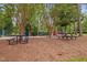 Beautiful view of a playground with picnic tables surrounded by trees at 39 Forked Pine Ct, Chapel Hill, NC 27517