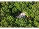 An aerial view of a charming home surrounded by a lush green forest canopy at 4022 Tecolote Way, Hillsborough, NC 27278