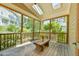 Inviting screened porch with wood floors and vaulted ceiling at 457 S Greensboro St, Carrboro, NC 27510