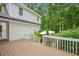 Back deck offering views of a landscaped yard and mature trees, creating a private oasis at 5241 Mill Dam Rd, Wake Forest, NC 27587