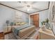 Comfortable bedroom with a queen bed, vintage rug, and light blue accents at 11009 Eaglerock Dr, Raleigh, NC 27613