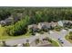 Aerial shot of neighborhood homes surrounded by mature trees and landscaped yards in a quiet suburban setting at 1103 Capstone Dr, Durham, NC 27713