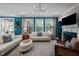 Cozy living room with a fireplace, large windows, hardwood floors, and comfortable white sofas at 1103 Capstone Dr, Durham, NC 27713