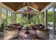 Bright sunroom featuring a wood paneled ceiling and wall-to-wall windows offering backyard views at 1103 Capstone Dr, Durham, NC 27713