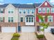 Charming multi-colored brick townhomes featuring attached garages and well-maintained landscaping at 114 Cross Country Way, Durham, NC 27703