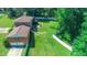 An aerial view shows the homes manicured lawn, mature trees and proximity to neighbors at 1509 Logan St, Durham, NC 27704